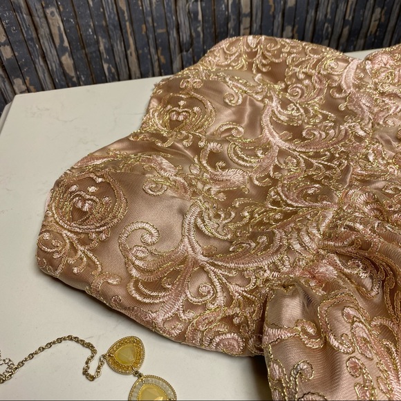 Windsor Formal Rose Gold Lace Overlay Embroidered Strapless Gown Sweetheart - Picture 16 of 16